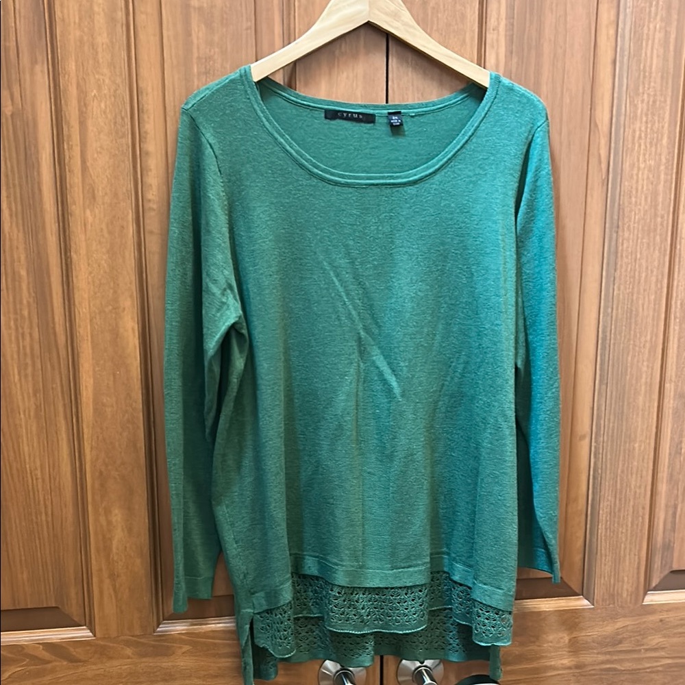 Cyrus Green Long Sleeve Top with Lace Hem size 2X new